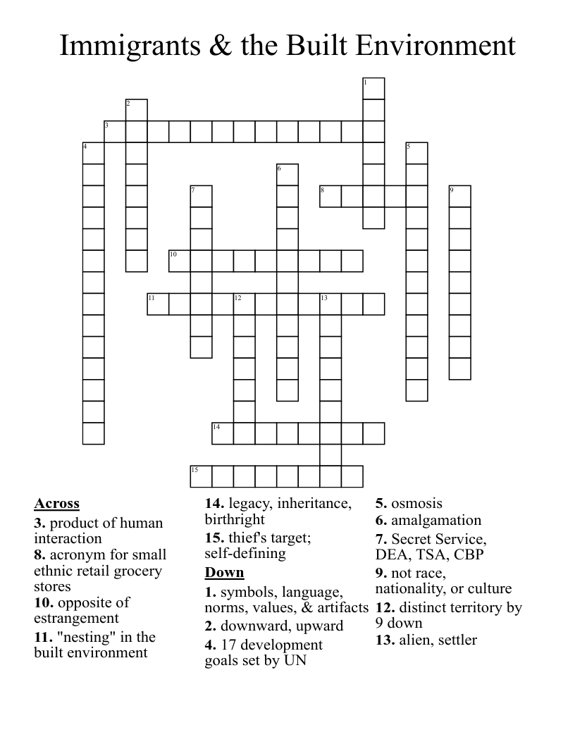 Immigrants & the Built Environment Crossword