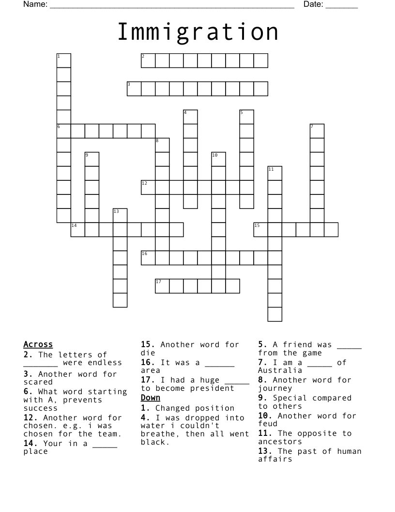 Immigration Crossword