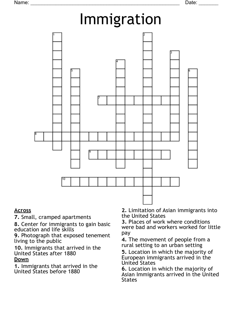 Immigration Crossword