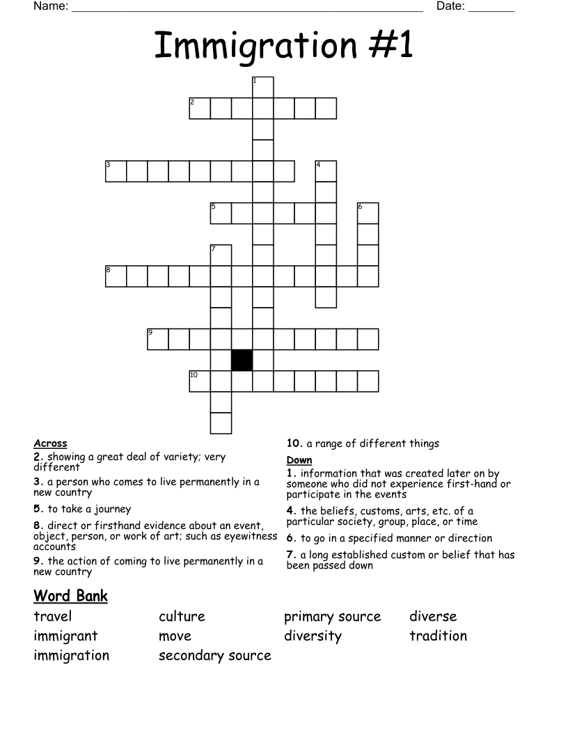 Immigration #1 Crossword
