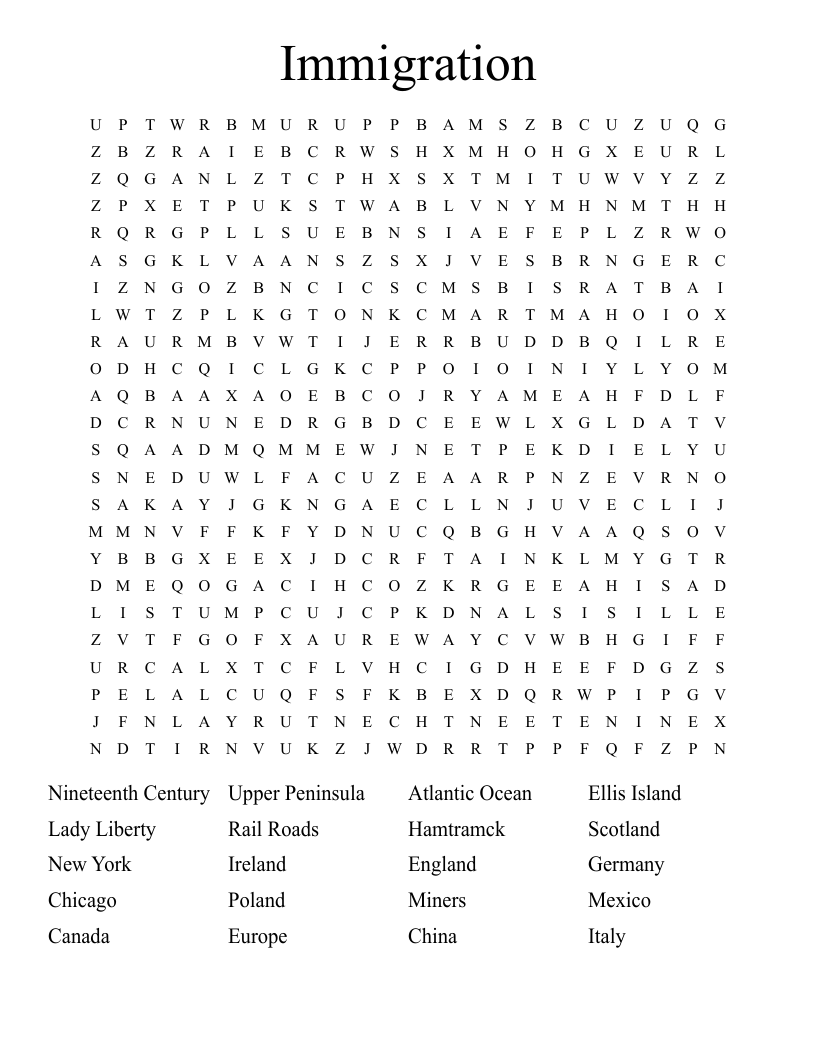 Immigration Word Search