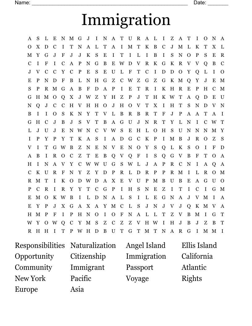 Immigration Word Search