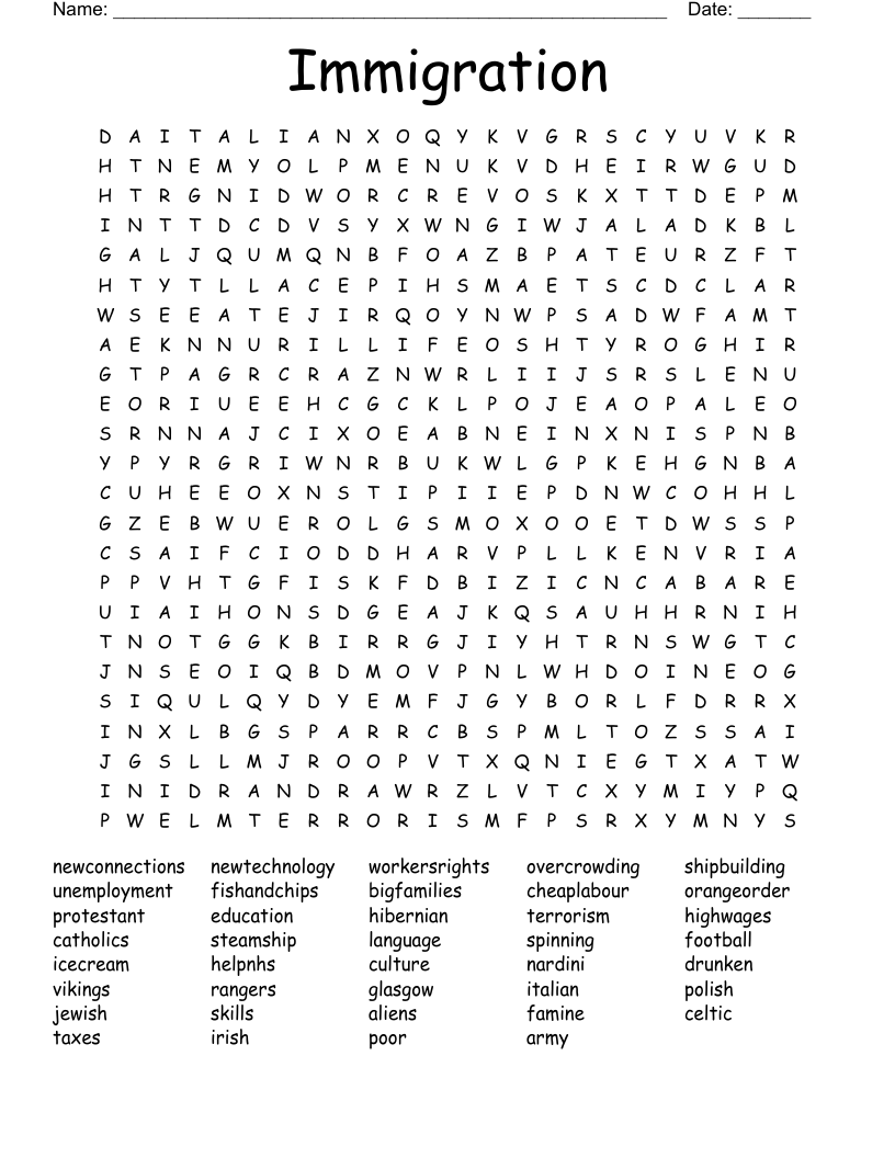 Immigration Word Search