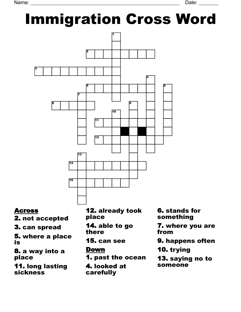 Immigration Cross Word