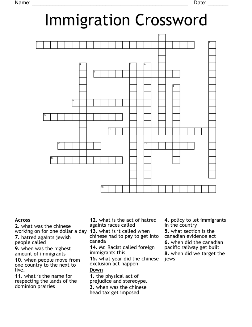Immigration Crossword