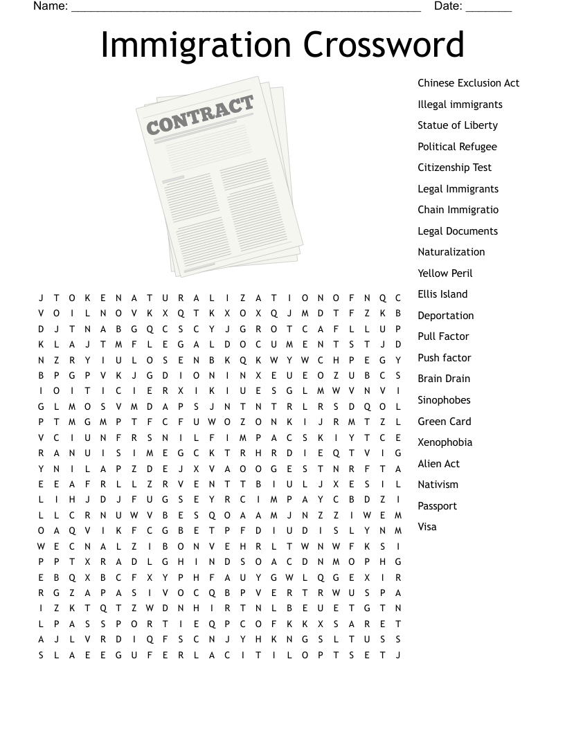 Immigration Crossword Word Search
