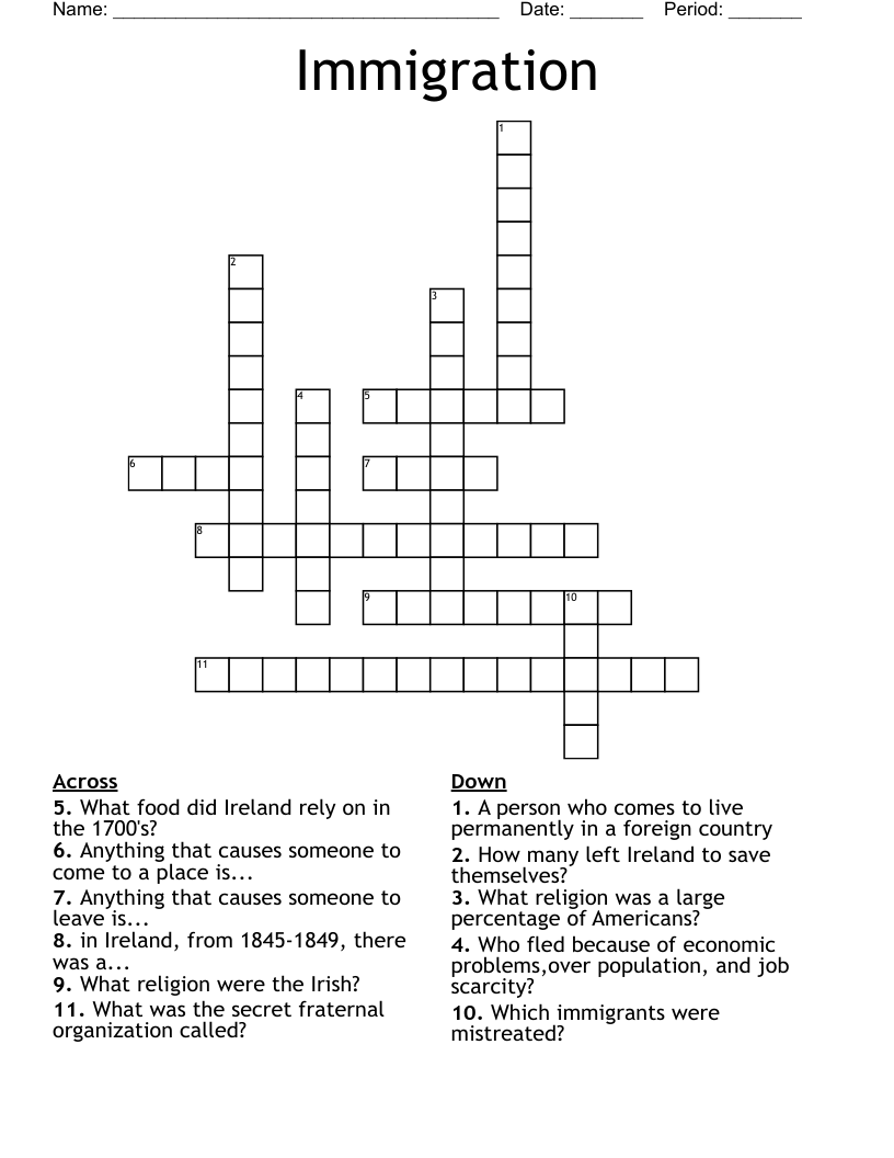 Immigration  Crossword