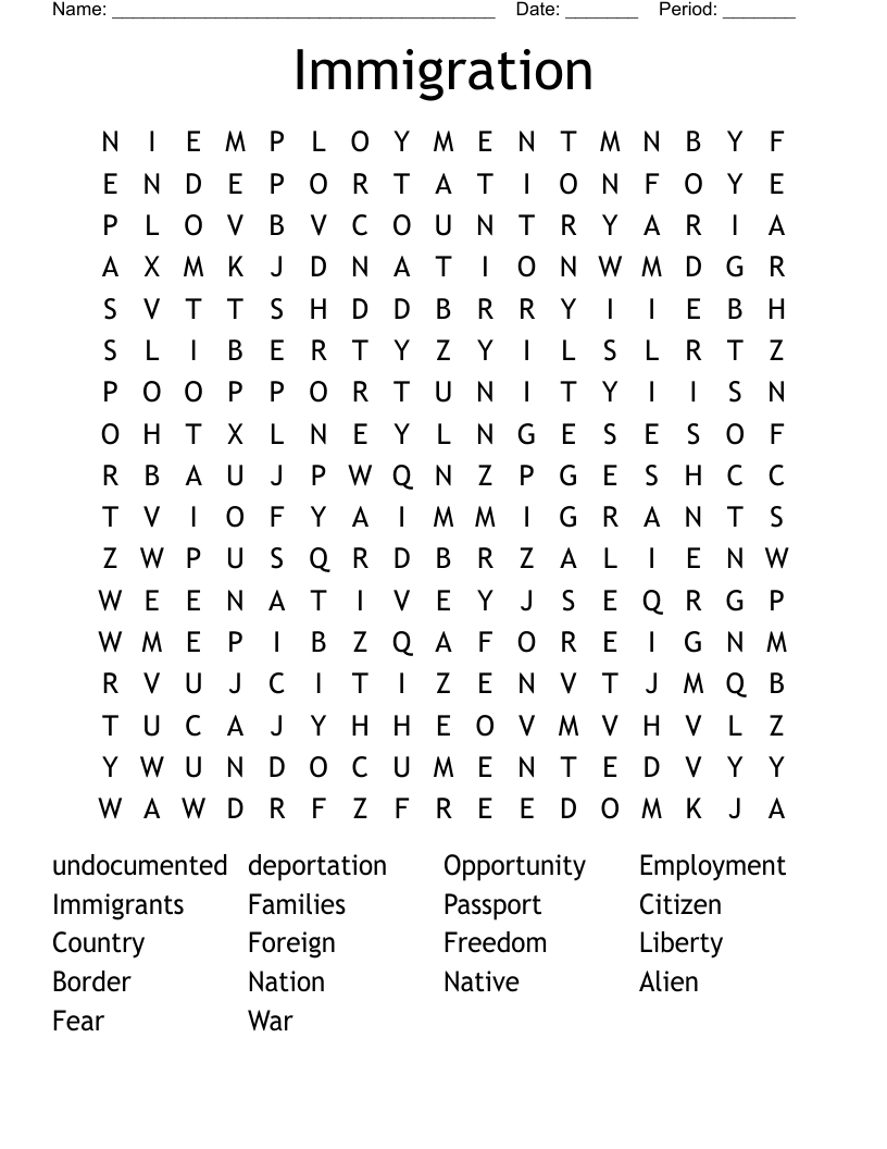 Immigration  Word Search