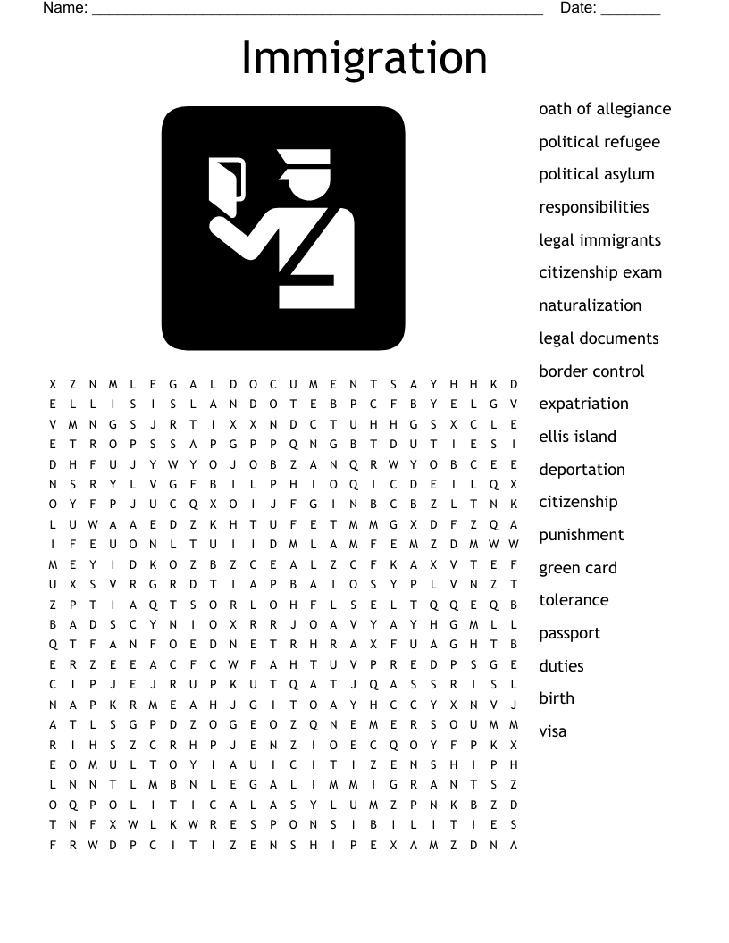 Immigration  Word Search