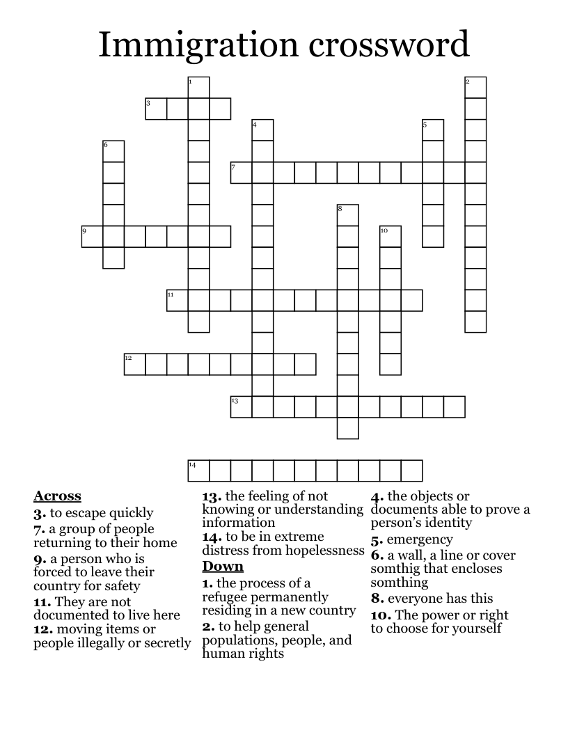 Immigration crossword