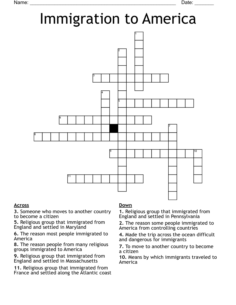 Immigration to America Crossword