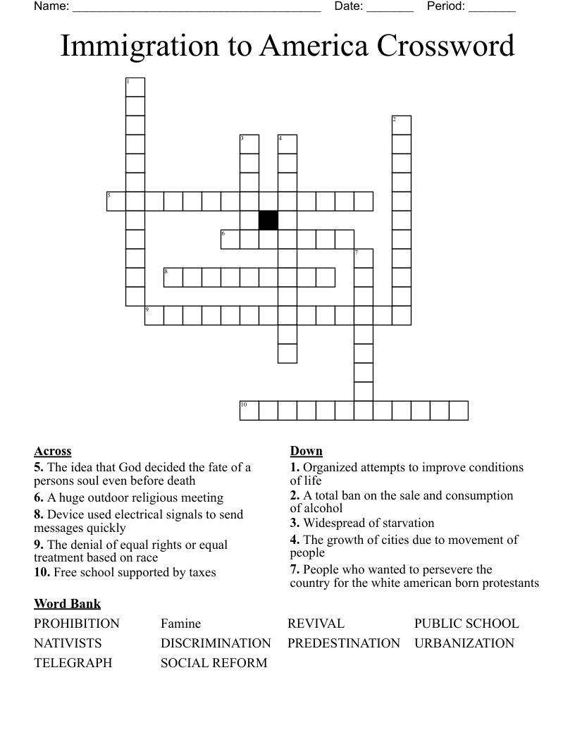 Immigration to America Crossword