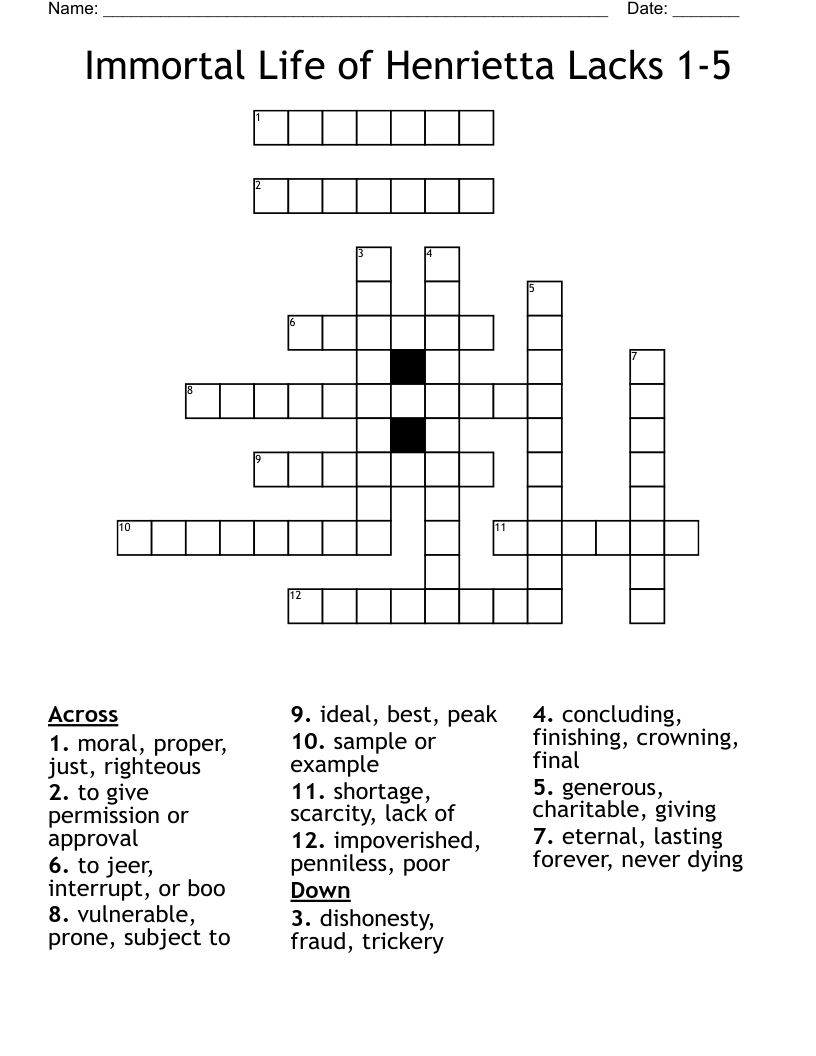 Immortal Life of Henrietta Lacks 1-5 Crossword