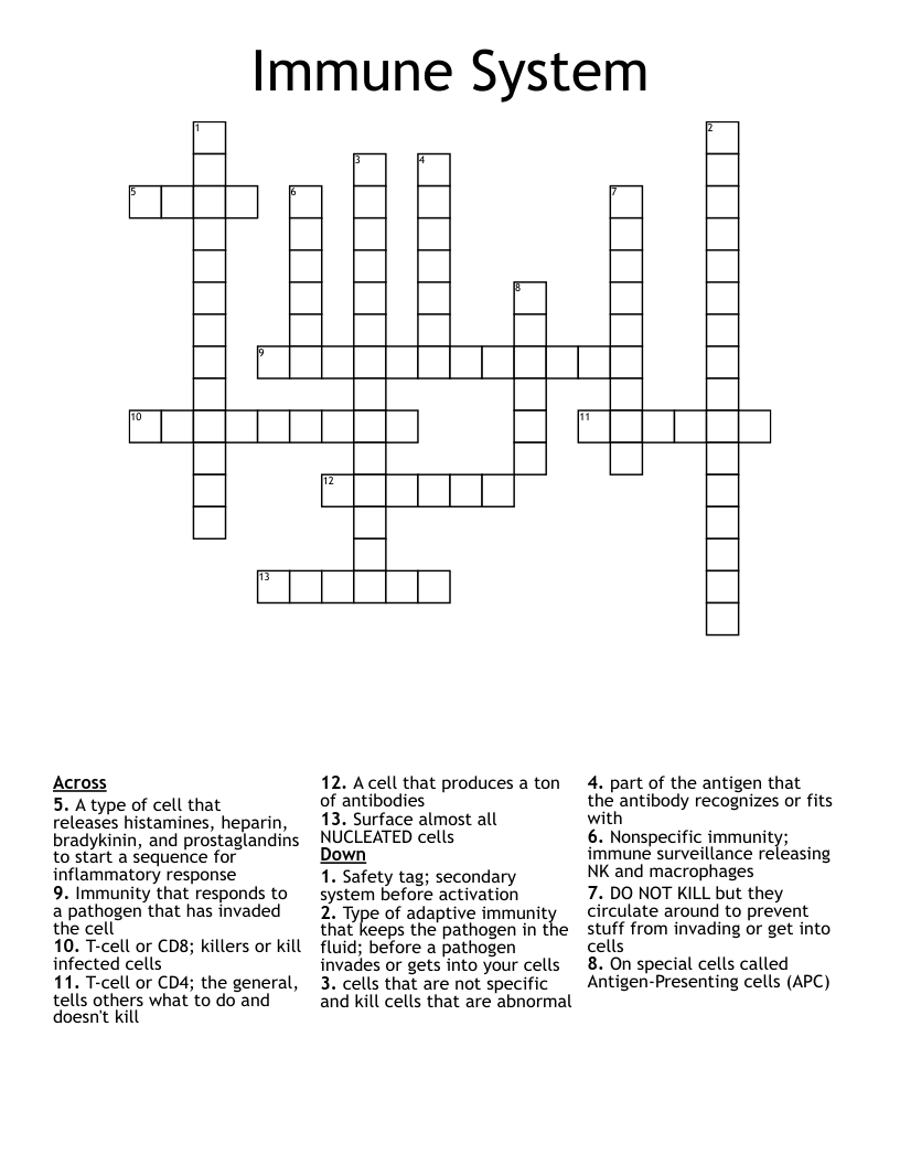 Immune System Crossword