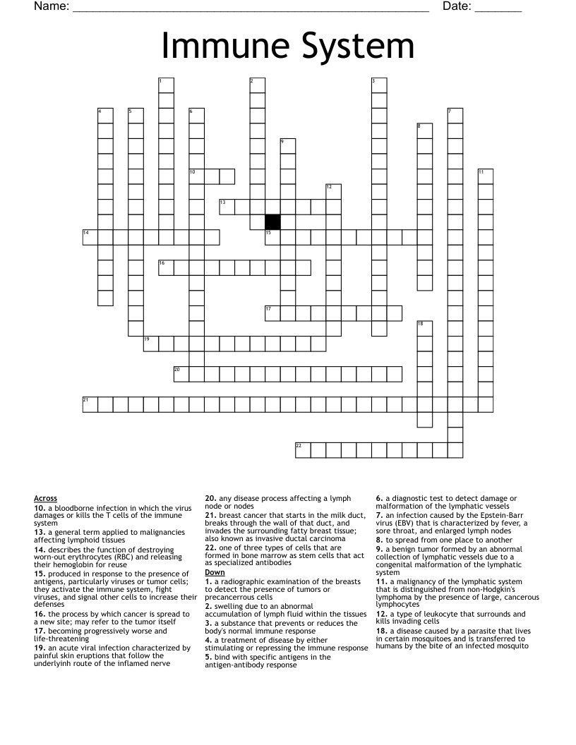 Immune System Crossword