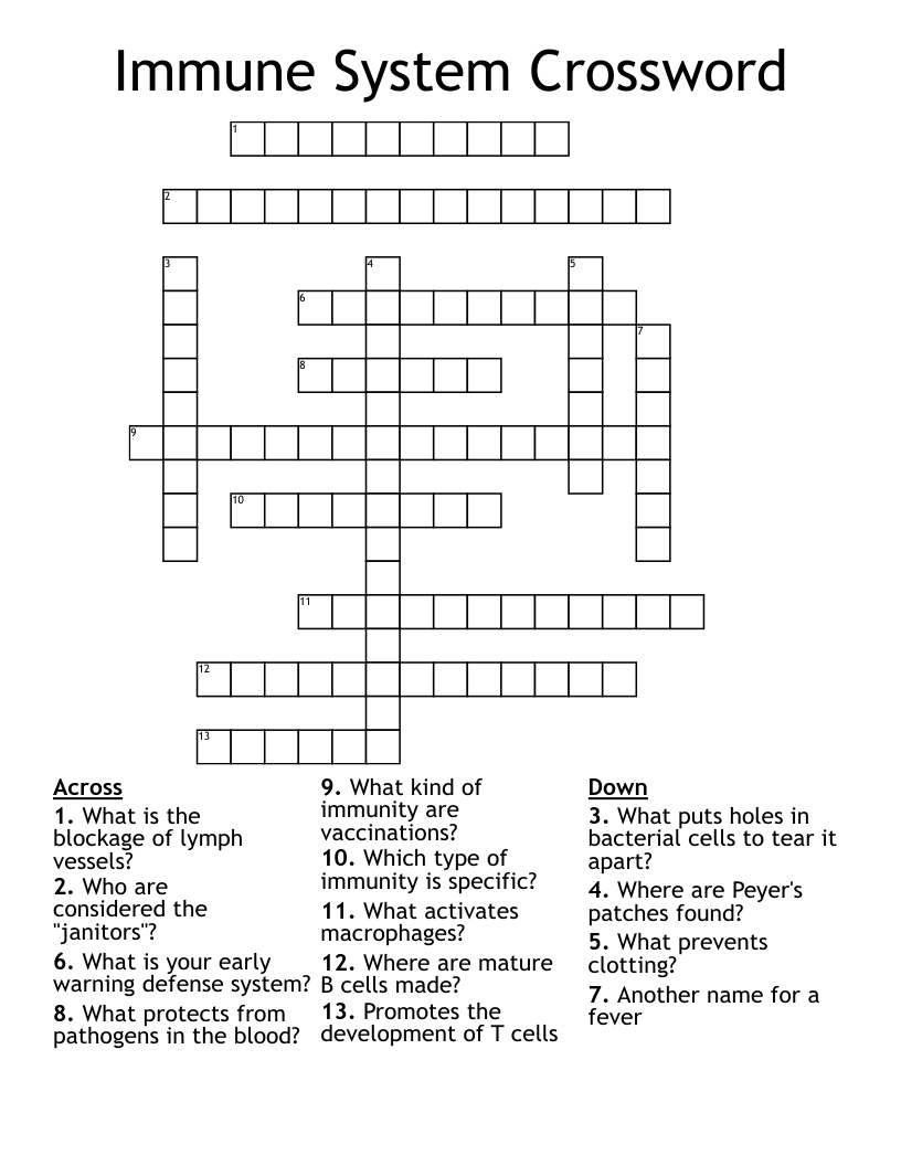 Immune System Crossword