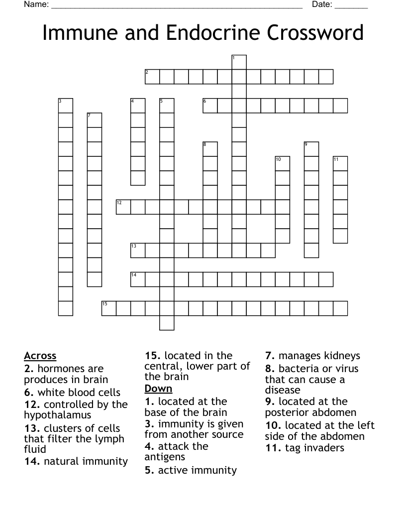 Immune and Endocrine Crossword