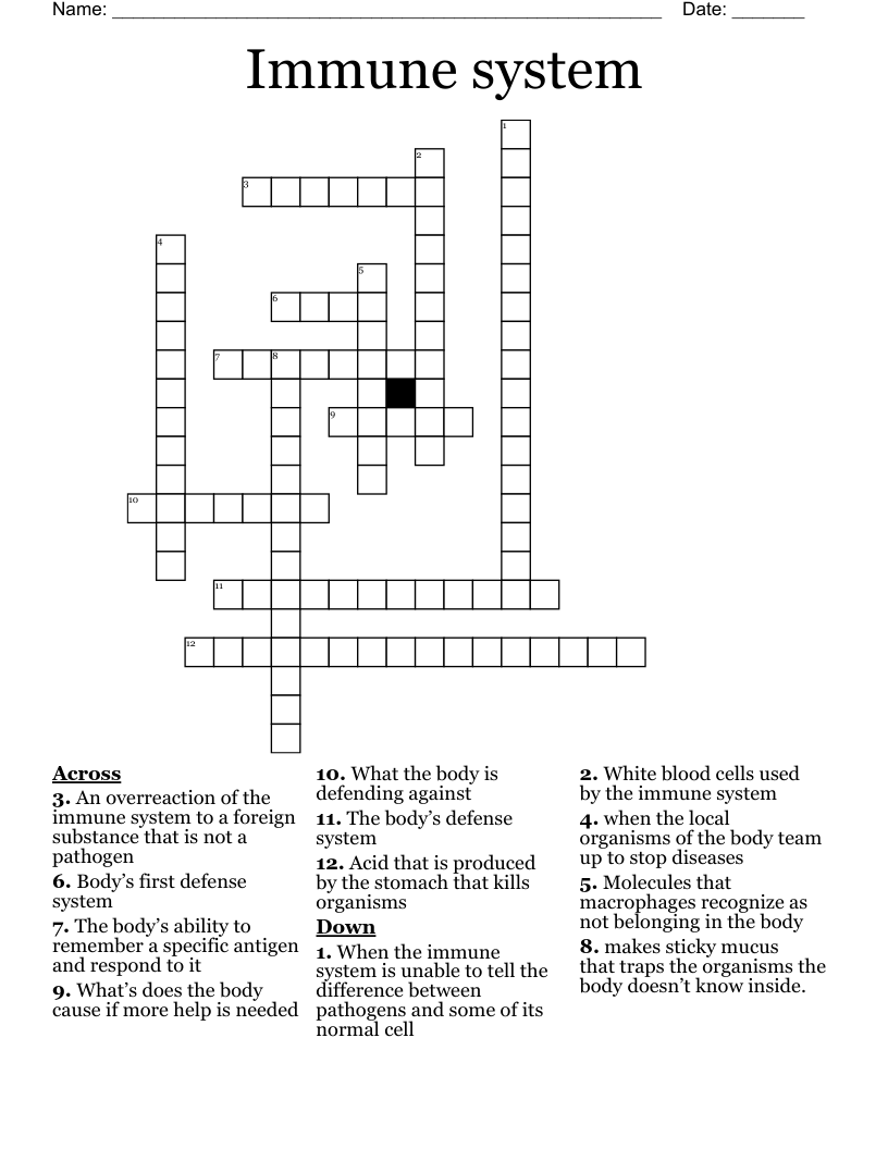 Immune system  Crossword