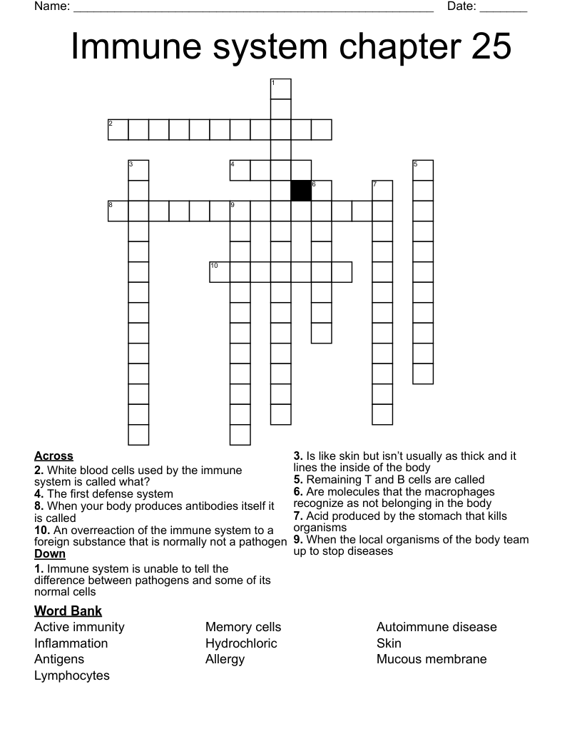 Immune system chapter 25 Crossword