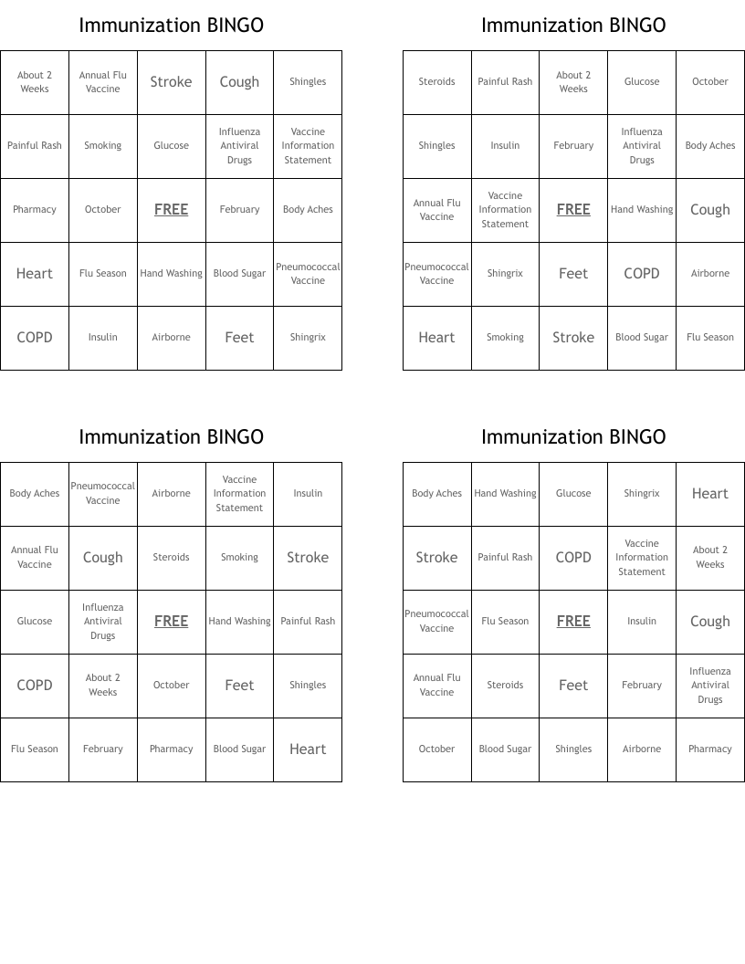 Immunization BINGO