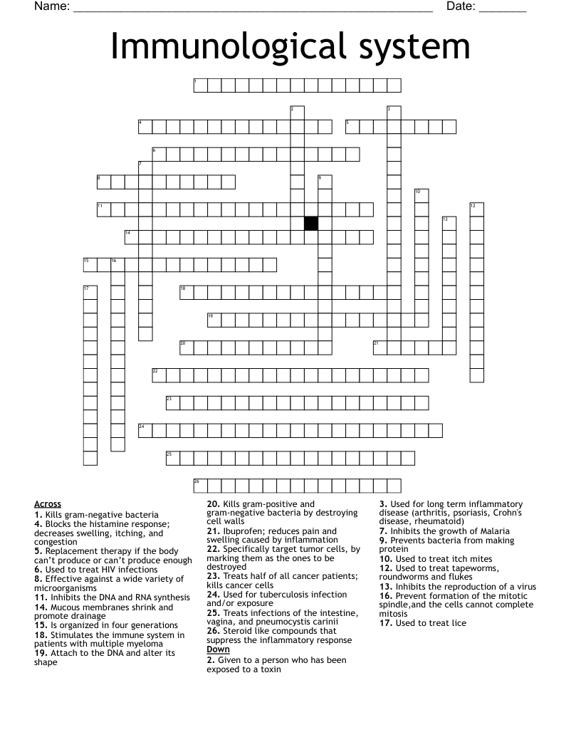 Immunological system  Crossword