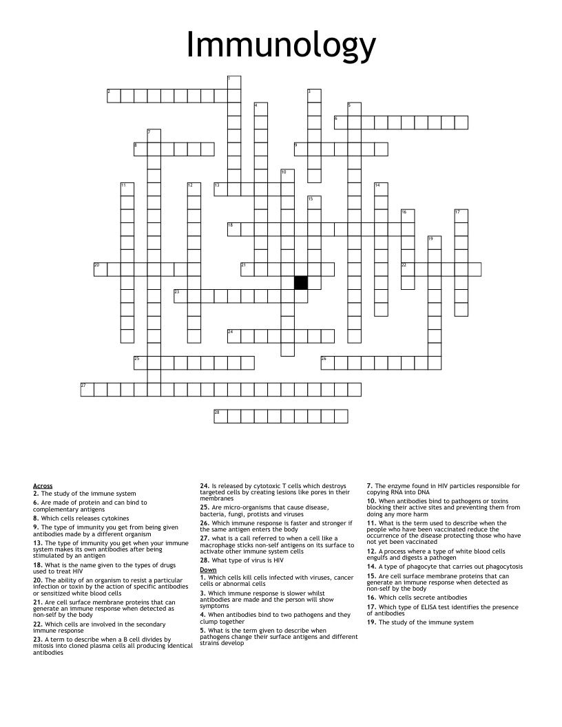 Immunology Crossword