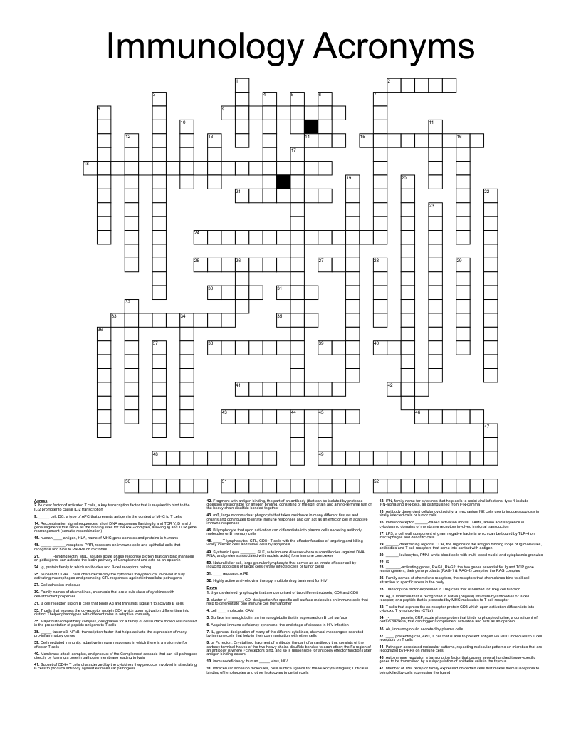 Immunology Acronyms Crossword