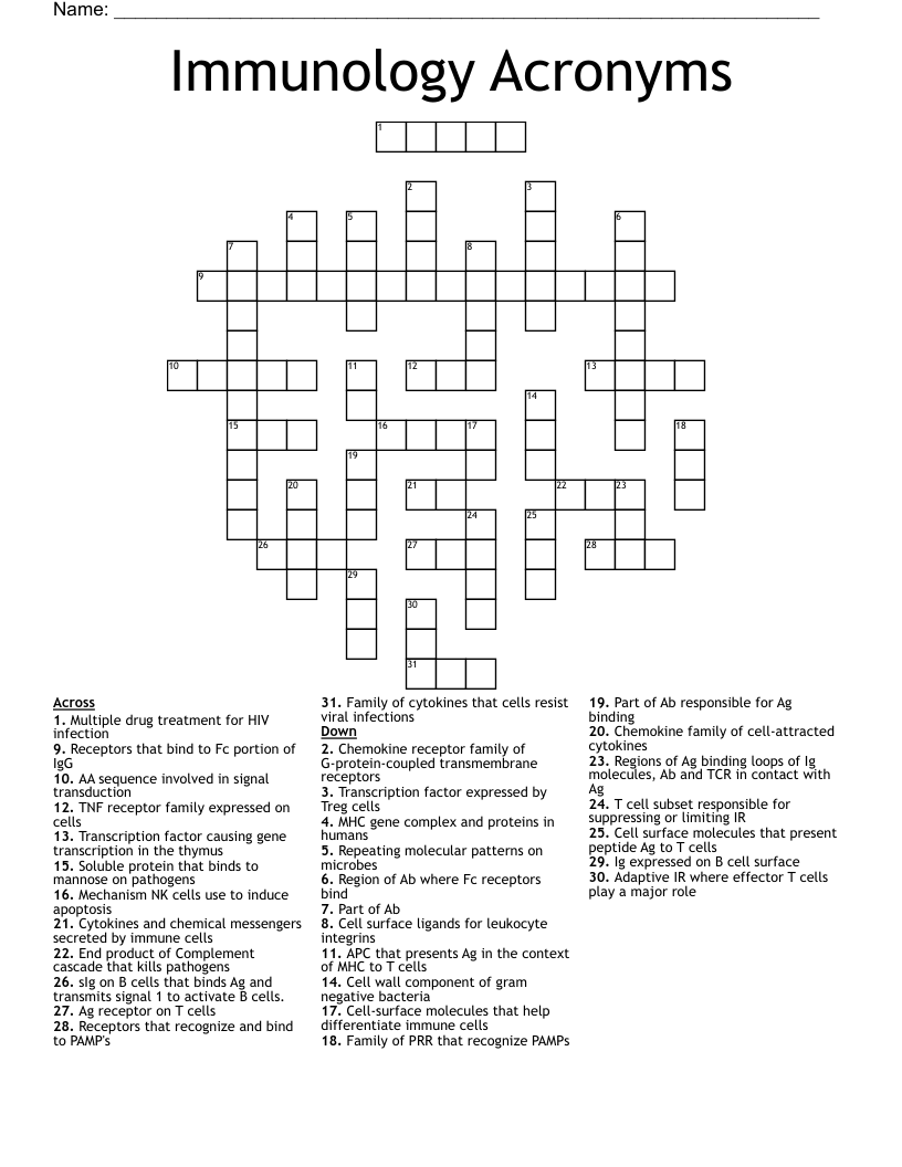 Immunology Acronyms Crossword