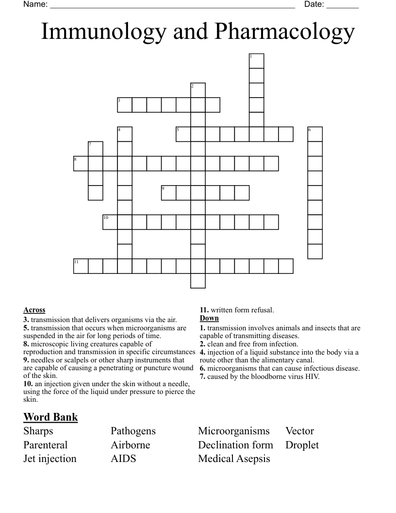 Immunology and Pharmacology Crossword