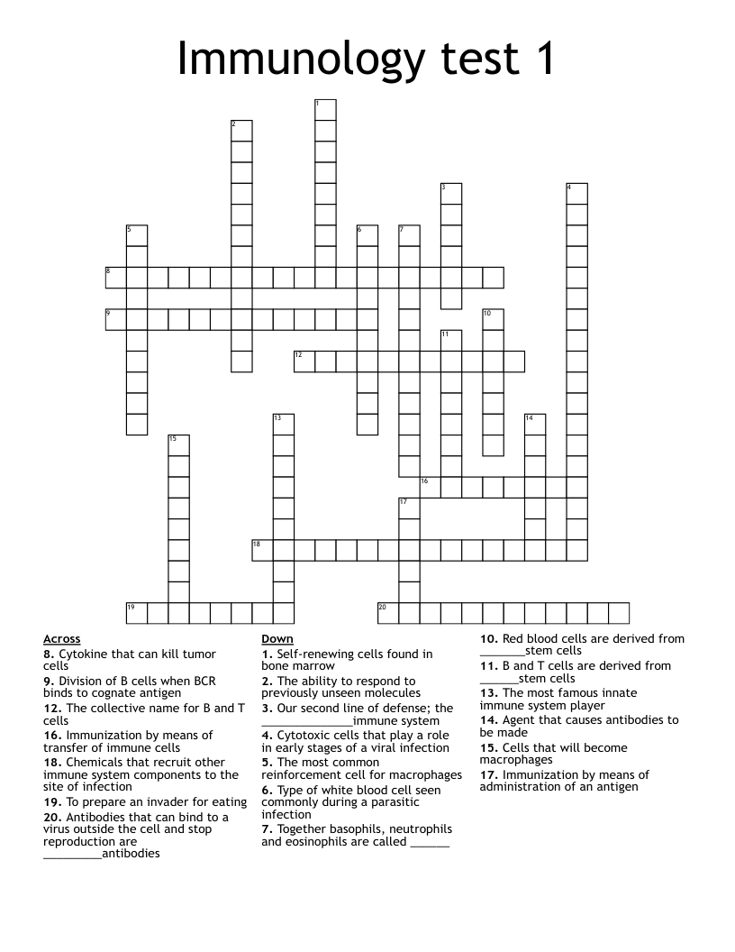 Immunology test 1 Crossword