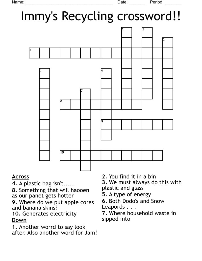 Immy's Recycling crossword!!