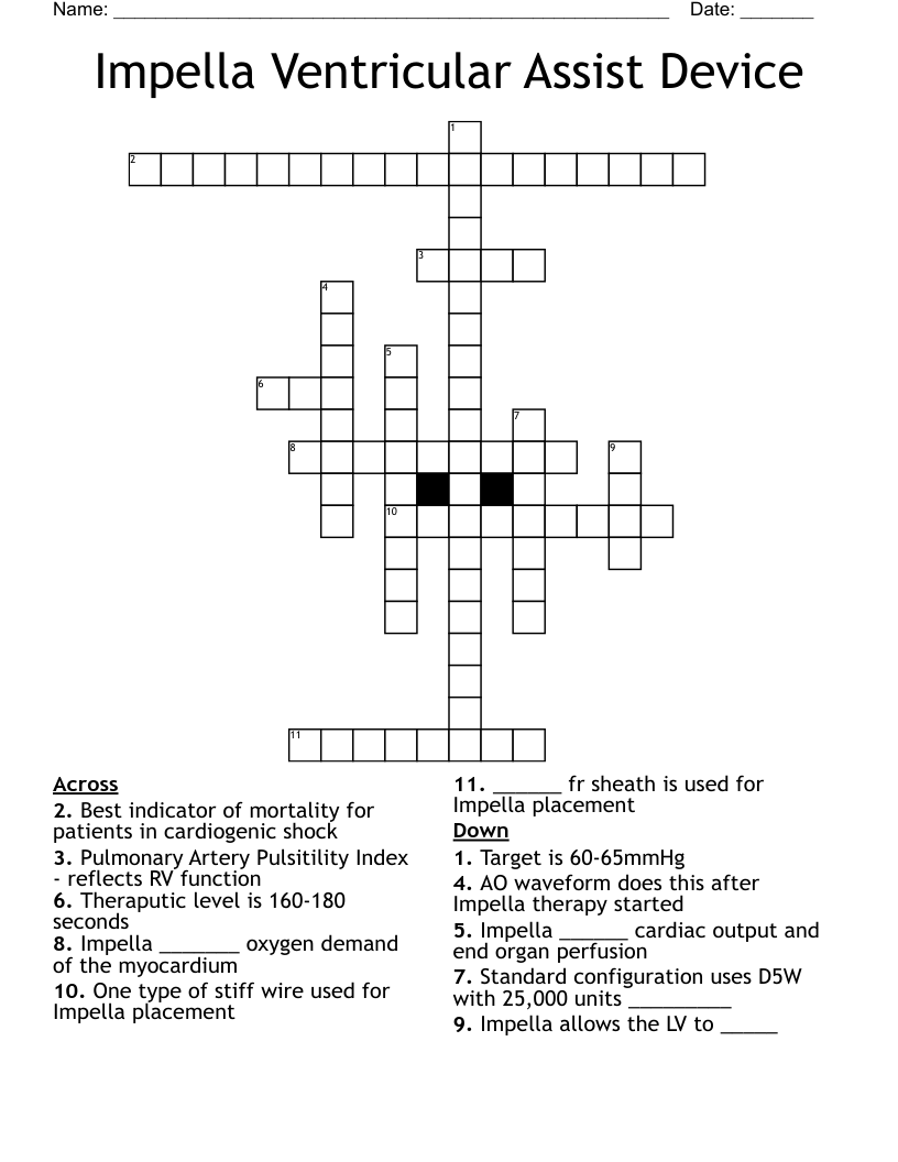 Impella Ventricular Assist Device Crossword