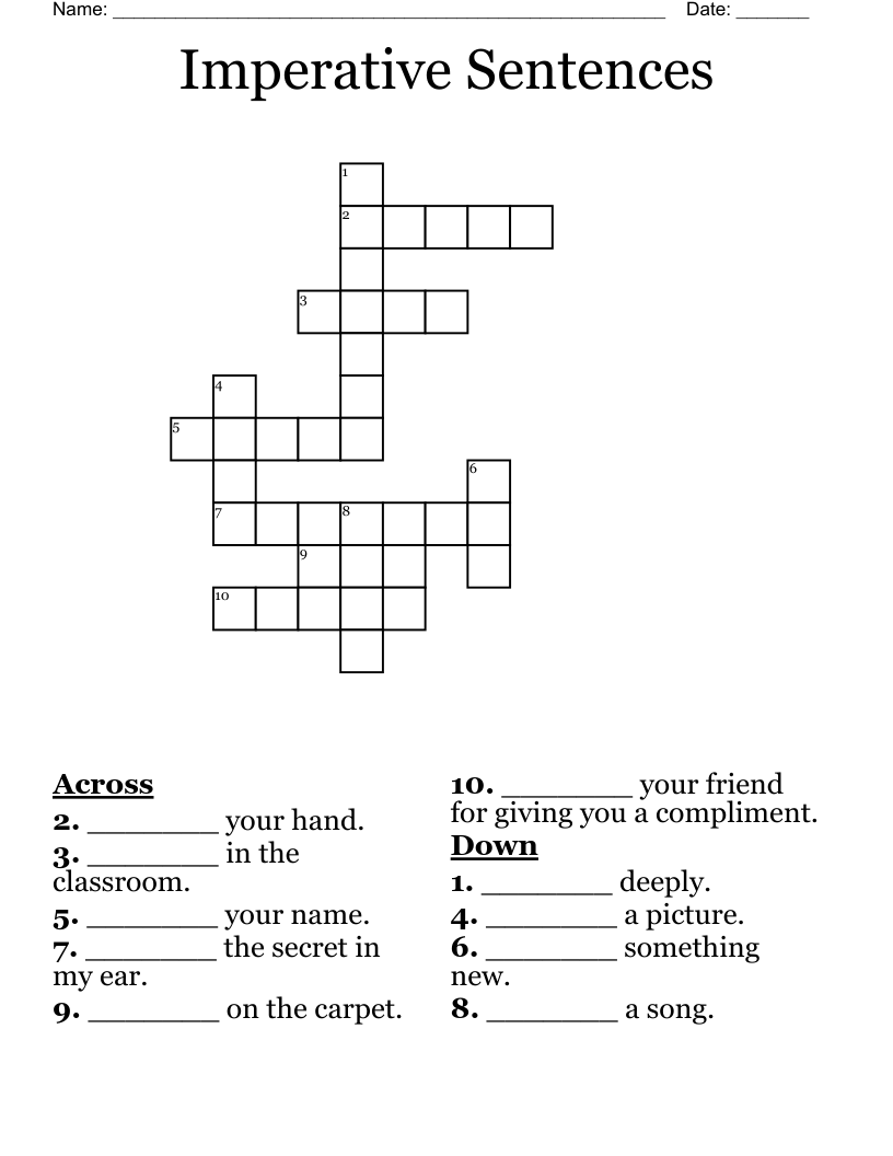 Imperative Sentences Crossword