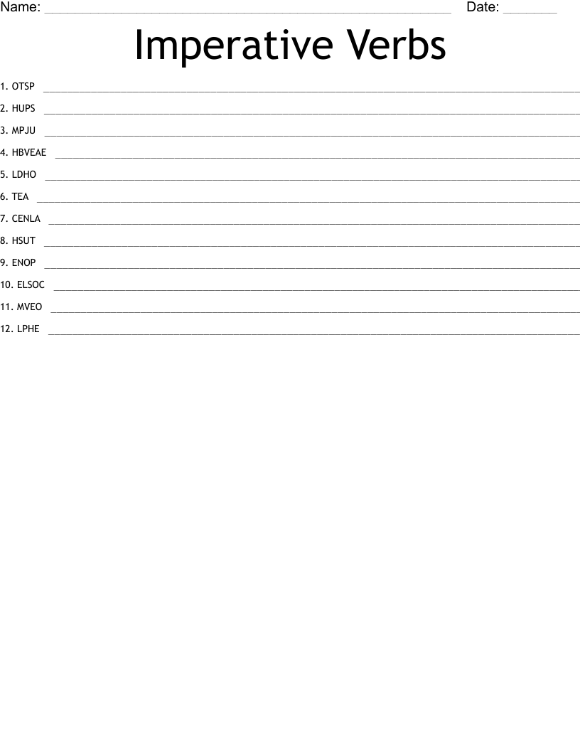 Imperative Verbs Word Scramble