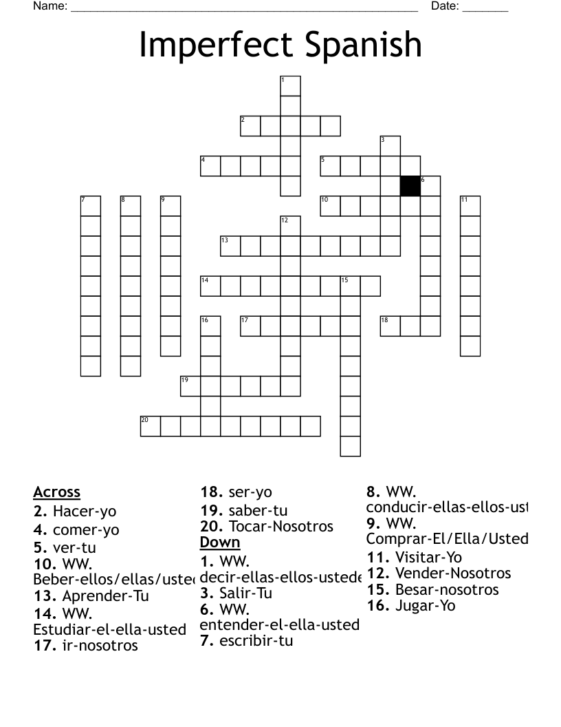 Imperfect Spanish  Crossword