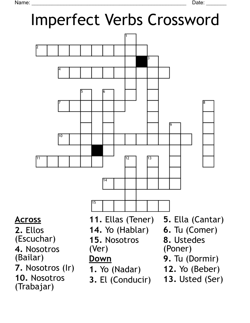 Imperfect Verbs Crossword
