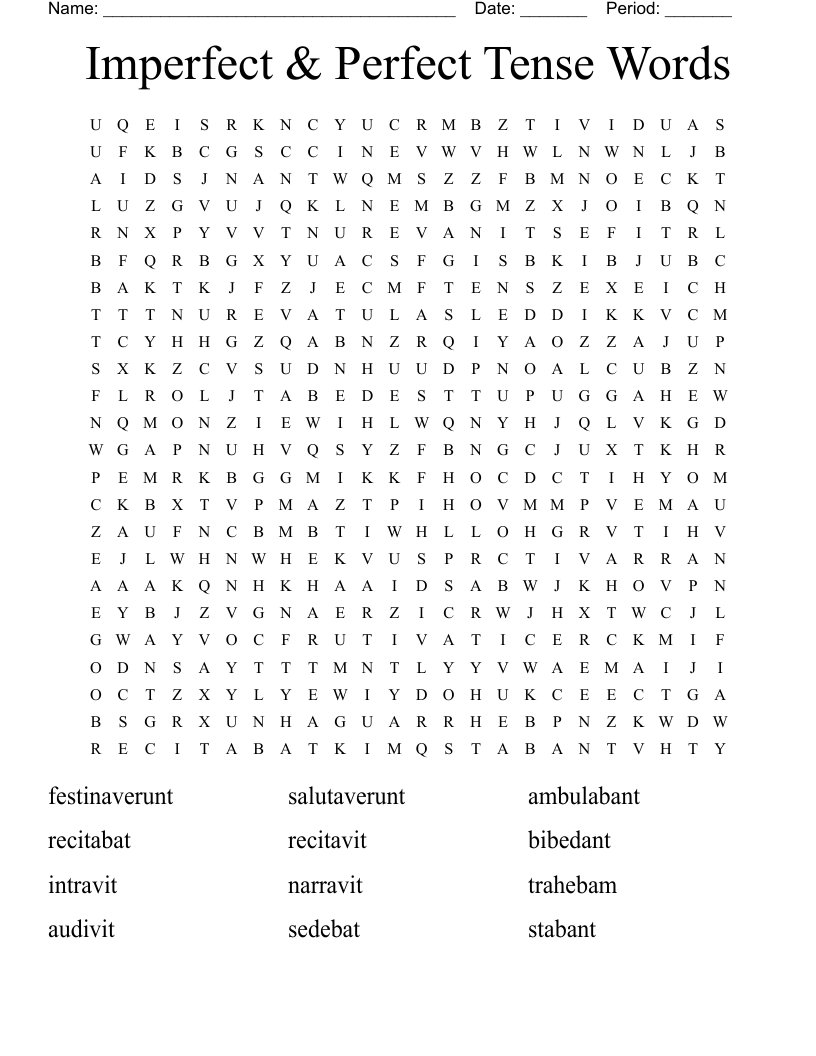 Imperfect & Perfect Tense Words Word Search