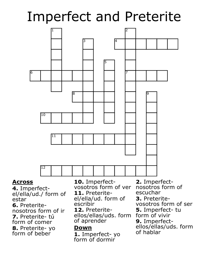 Imperfect and Preterite Crossword