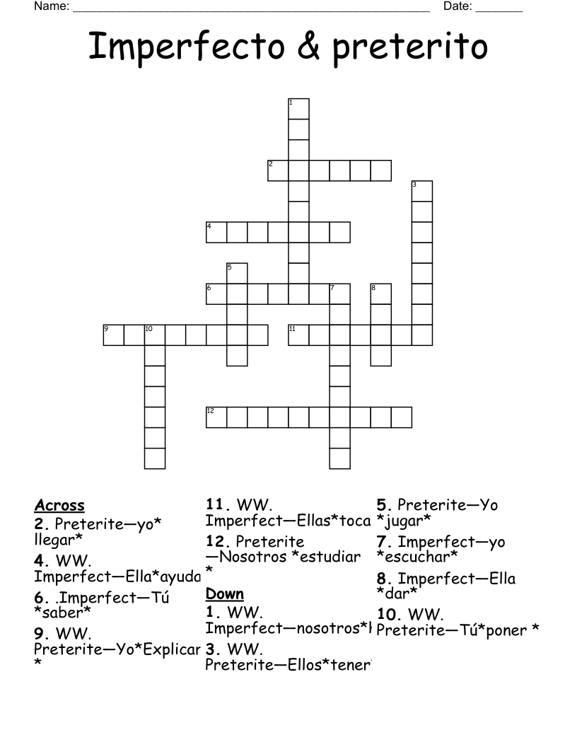 Imperfecto & preterito Crossword