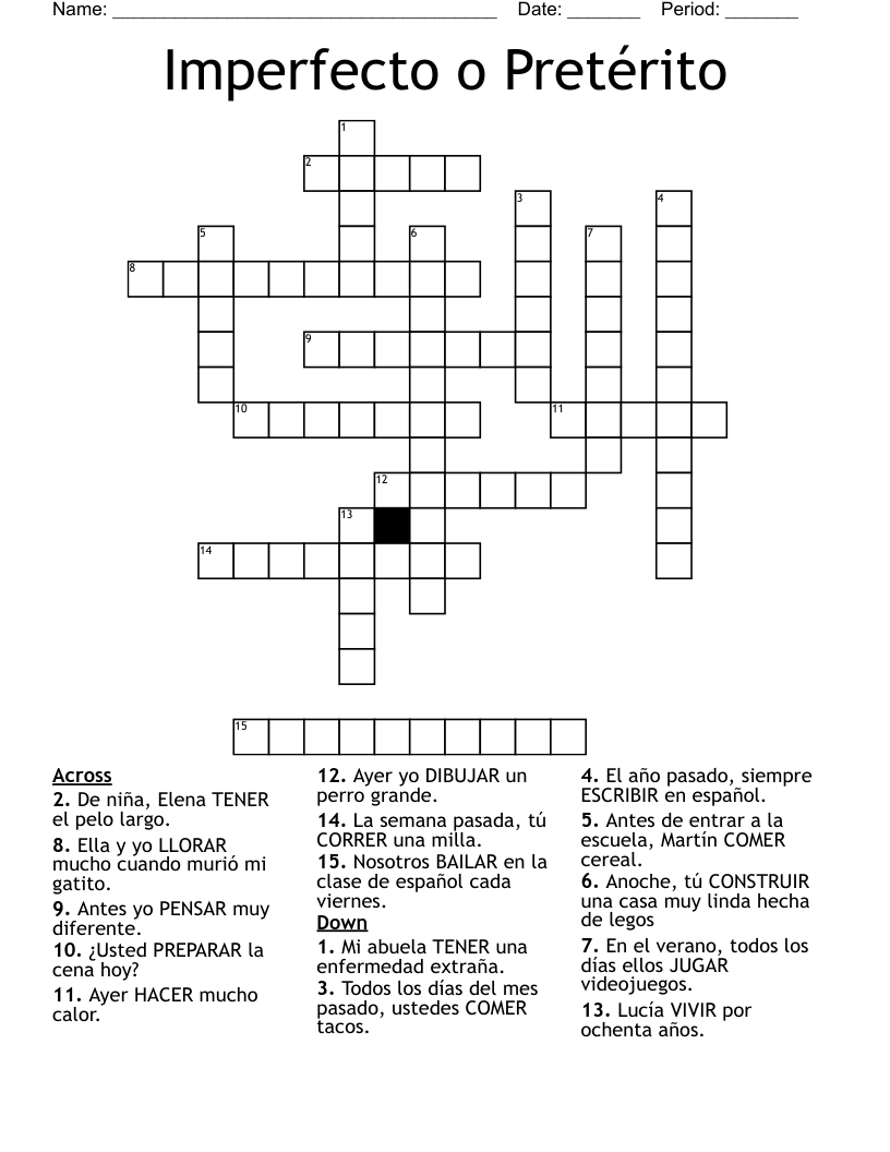 Imperfecto o Pretérito Crossword