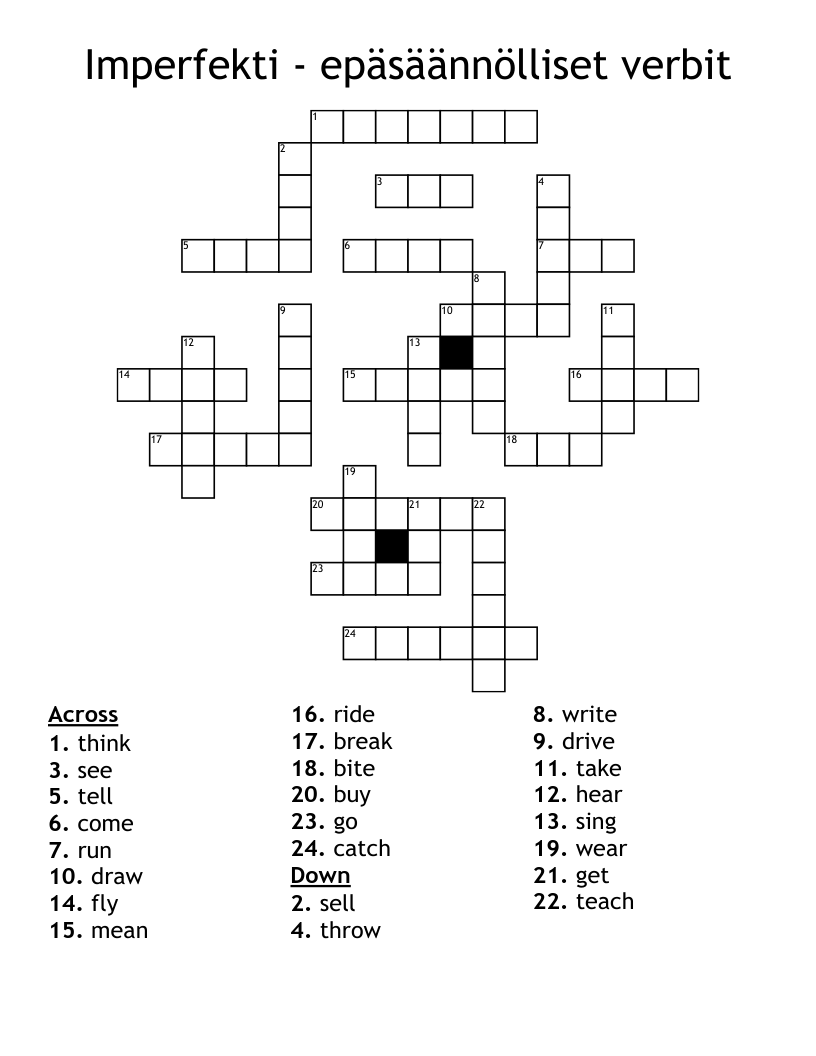 Imperfekti - epäsäännölliset verbit Crossword