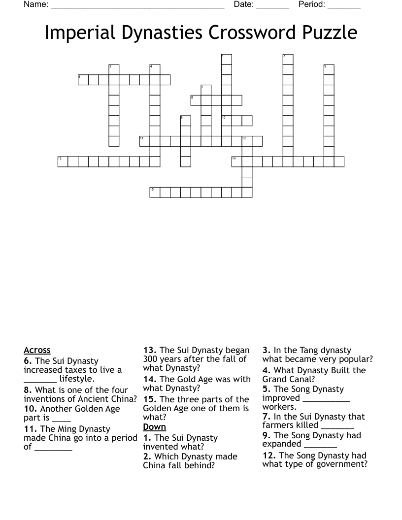 Imperial Dynasties Crossword Puzzle 