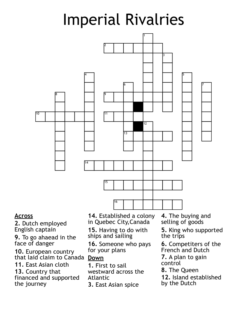 Imperial Rivalries Crossword