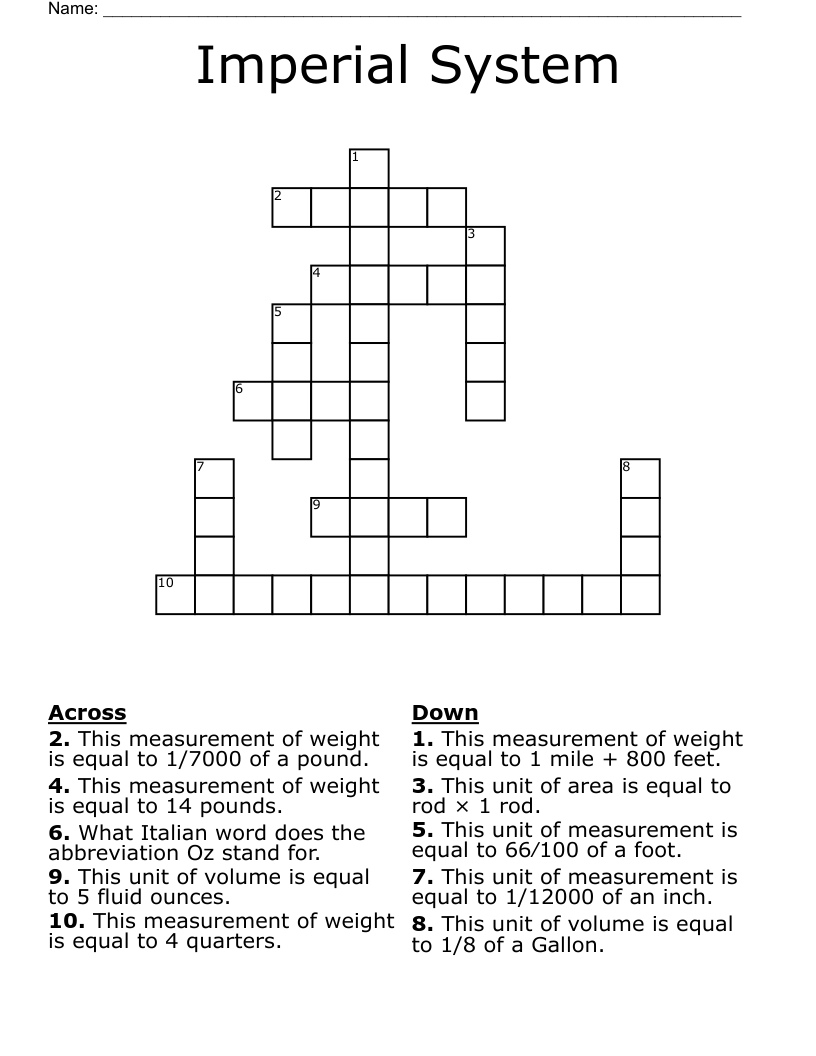 Imperial System Crossword