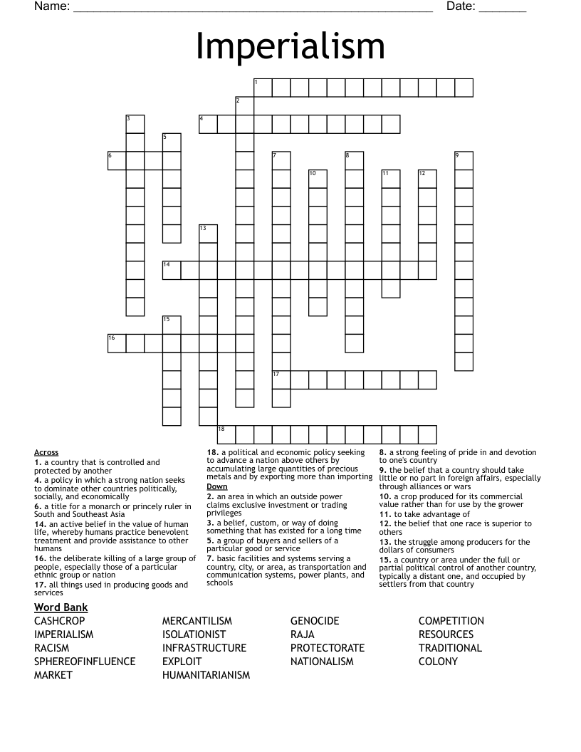 Imperialism Crossword