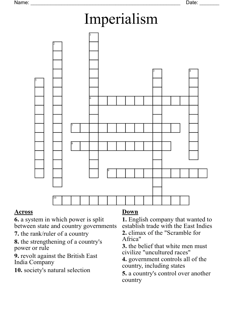 Imperialism Crossword