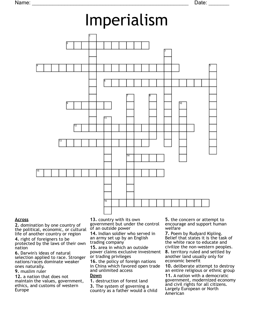 Imperialism Crossword