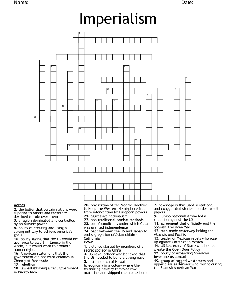 Imperialism Crossword