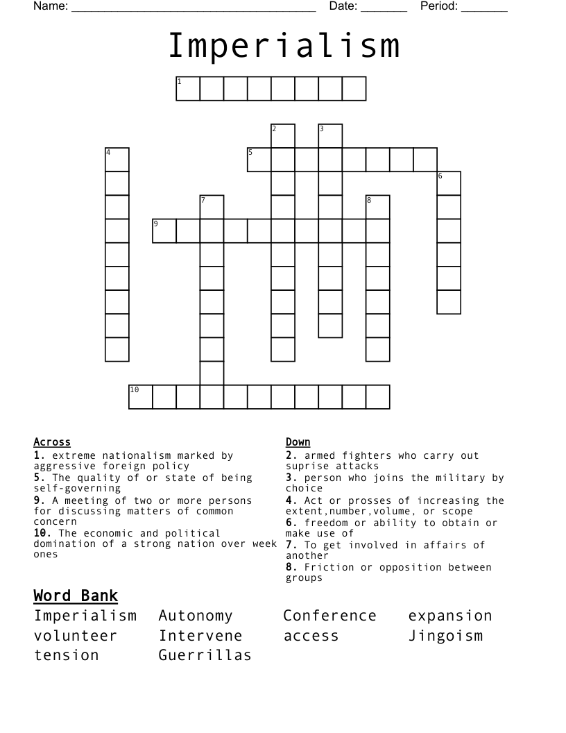 Imperialism Crossword