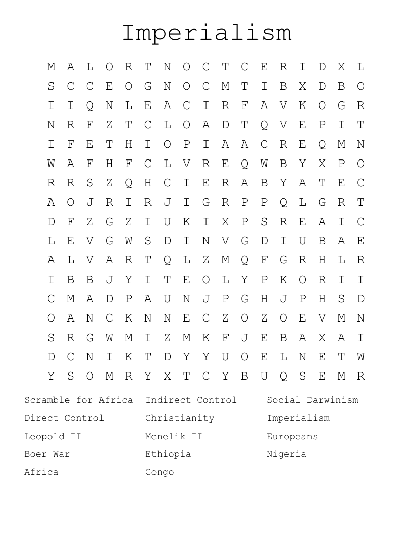 Imperialism Word Search